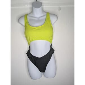 Forever 21 One Piece Swimsuit Womens M Yellow Black Cutout Colorblock Swimwear